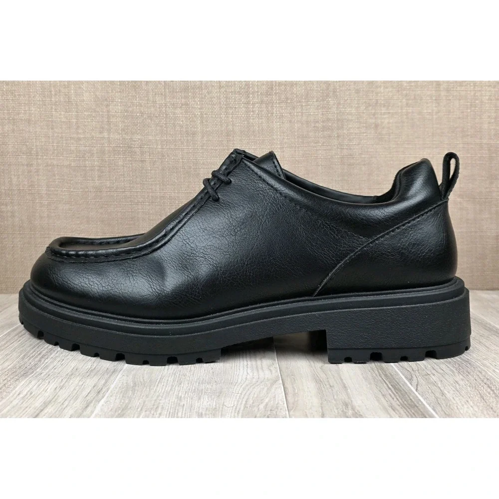 Zara Black Leather Chunky Platform Loafers Lace Up Lug Soles Mens EU 44 US  11